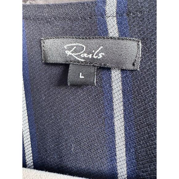 Rails Priya Navy Blue Metallic Stripe Ruffle Wrap Midi Dress Sz L Party Classic - Picture 15 of 16